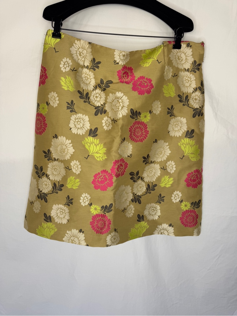 Etro Floral A-Line Skirt in Tan with Pink & Cream Blooms